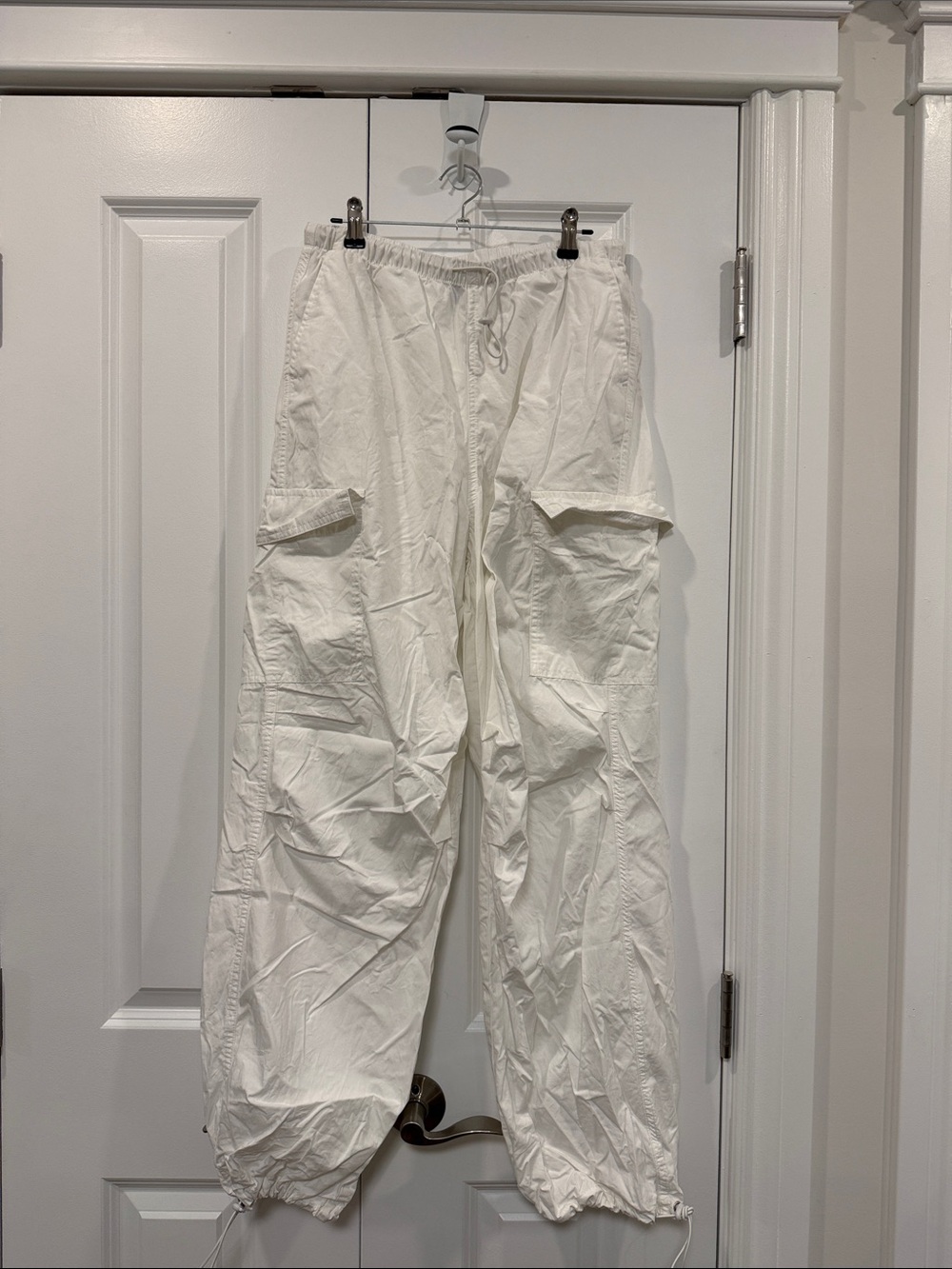 White Cargo Drawstring Pants